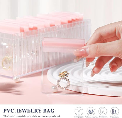 HOMEHIVE Acrylic Jewelry Box Organizer, Clear Jewelry Organizer Holder with 20 Portable Anti Tarnish Jewelry bags, Travel Jewelry Case for Earrings/Rings/Necklaces for Women Girls, Pink