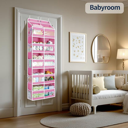 Yecaye 5-Tier Over The Door Organizer Dual-Column, 80lbs Load Stuffed Animal Storage of 10 Compartments, Heavy Duty Door Organizer Hanging for Bedroom Dorm Bathroom Pantry, Macaron Pink, 1 Pack