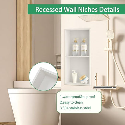 SaniteModar Shower Niche, Stainless Steel Niche for Shower Wall, 24" x 12" No Tile Needed,Recessed for Bathroom Storage (Warm White, 24" x 12",Double)