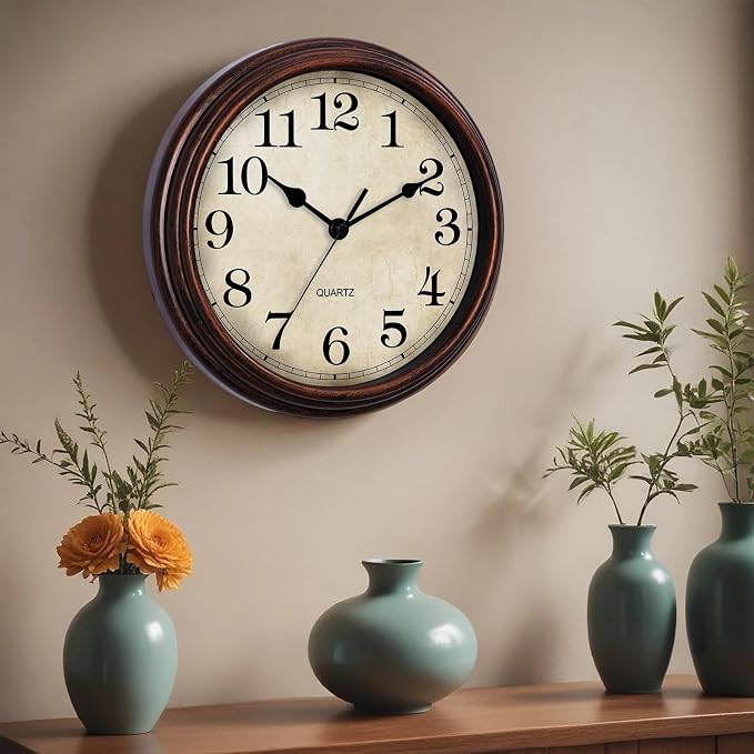 Wall Clock, Bronze Silent Non Ticking Battery Operated Clocks, Decorative for Living Room, Bedrooms, Kitchen, Office (14 inch)
