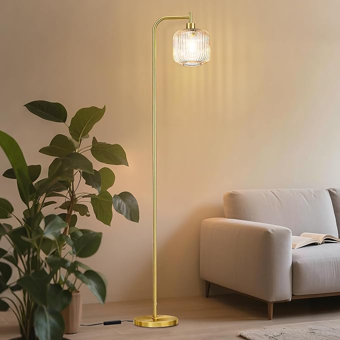 MAYNA Glass Floor lamp Living Room, Modern Vertical lamp, Remote Control Switch with Glass lampshade, 67-inch high lamp Suitable for Bedroom and Study (2700K LED Bulb Included)