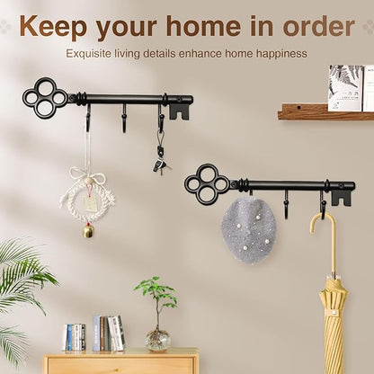 Classic Wall Mounted Key Holder Hook Rack, Vintage Key Rack for Entryway (Black)