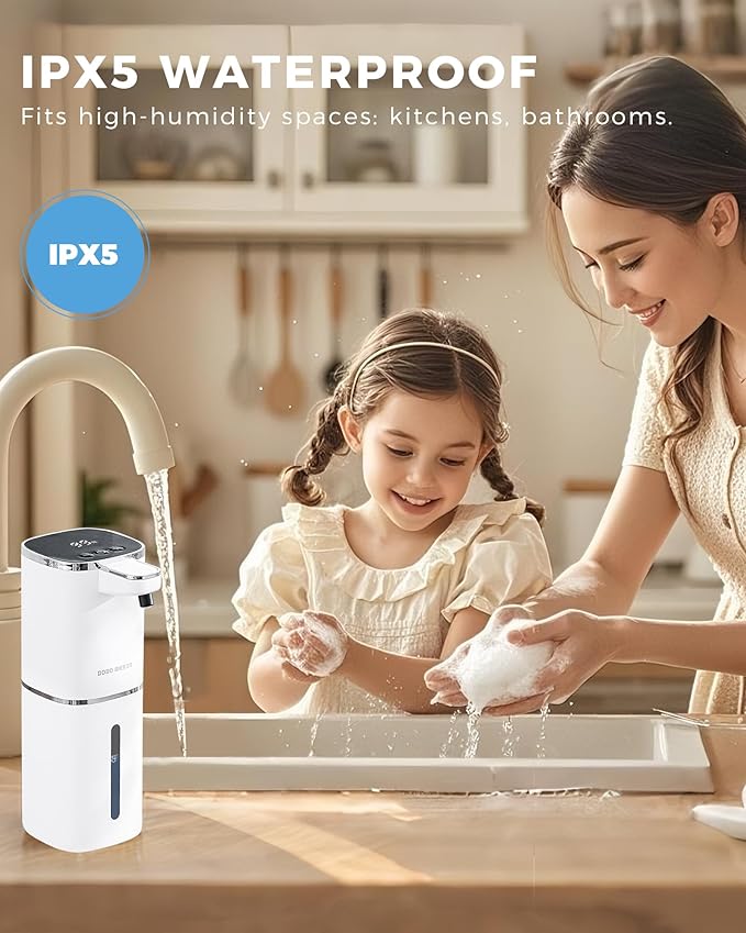 2 Pack Automatic Liquid Soap Dispenser, 13.5oz/400mL, USB Rechargeable, 9-Adjustable Liquid Levels, IPX5 Waterproof, Touchless & Wall/Tabletop Use for Kitchen Bathroom, White