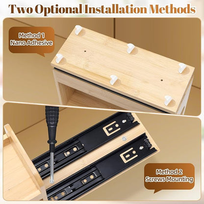 Tfro & Cile Pull Out Spice Rack Organizer for Cabinet 2-Tier Vertical Bamboo Slide Out Seasoning Organization for Kitchen Pantry