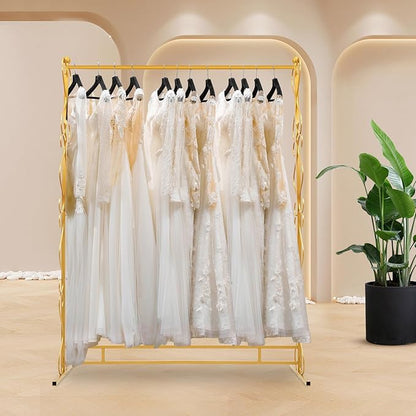 81"Tall Gold Clothing Rack for Hanging Long Dresses Clothes, Garment Racks Wedding Dress Display Stand Shoes Bags Clothes Scarf Organizer Freestanding Garment Rack for Retail Studio Wedding Dress
