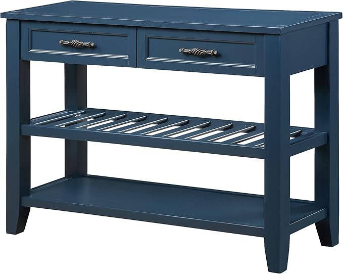 LKTART Solid Wood Console Table Entryway Table with Storage Drawers and Shelves Sofa Table for Entry Hallway Foyer(42" Navy Blue)