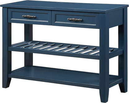 LKTART Solid Wood Console Table Entryway Table with Storage Drawers and Shelves Sofa Table for Entry Hallway Foyer(42" Navy Blue)