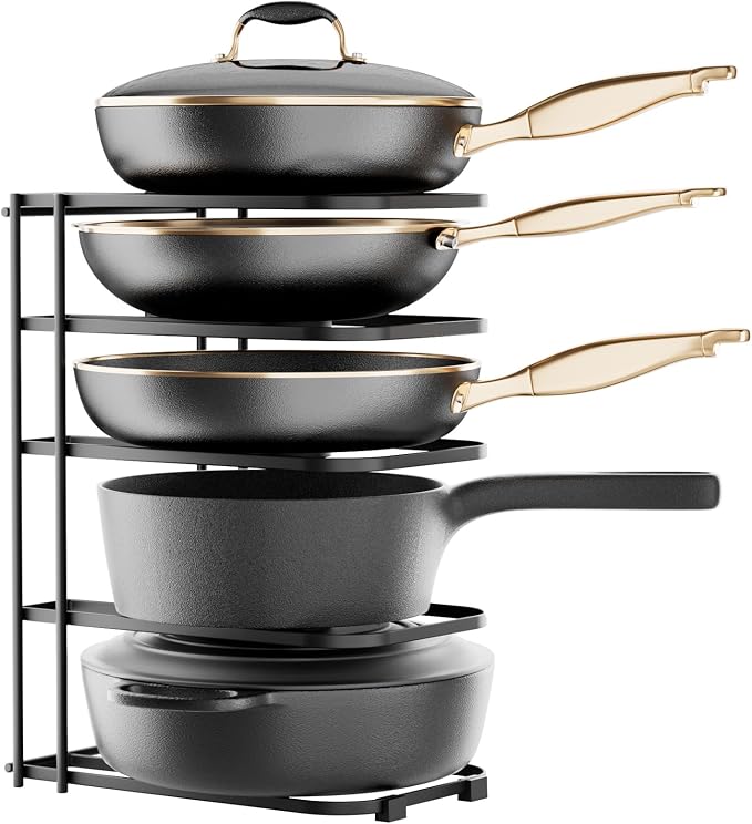 ORDORA Pots and Pans Organizer Rack under Cabinet 13.58" Tall, 5-Tier Pan Organizers inside Cabinet, Space Saving Kitchen Storage Pot Rack for Baking Pan Cast Iron Skillets Cookware - No Assembly