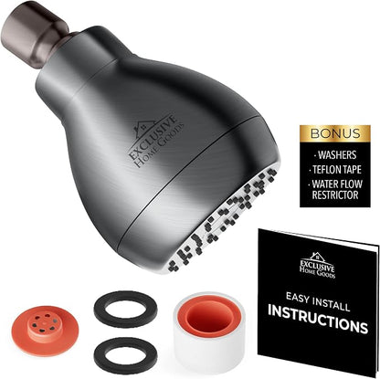 High Pressure Shower Head - Powerful Deluxe Bathroom Showerhead with Strong Spray Stream and Small Silicone Nozzles - Universal Fit Works with High and Low Water Flow Showers Matte Charcoal -1.8 GPM