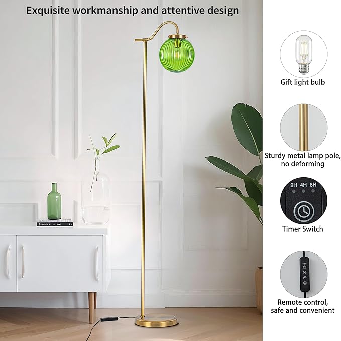 MAYNA Bedroom Floor Lamp, Modern Green Shade, 67" Tall, Suitable for Bedroom, Study, Office (Includes 2700K Bulb) (Gold and Green)