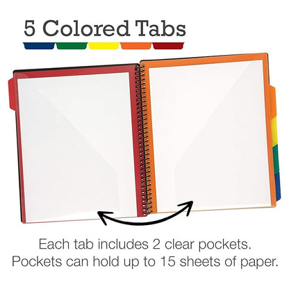Samsill Spiral Folder Organizer - 5 Dividers & 10 Pockets with Zipper Pouch, Multi Pocket Color Cordinated Folder Binder with Customizable Tabs, Document Organizer (Basic)
