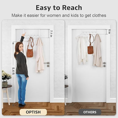 Optish Over The Door Hooks, Door Hanger Hooks for Hanging, Over The Doors Towel Racks for Bathroom, Coat Rack Dorm Essentials (1Pack, White, Fit 1-3/4" Doors)