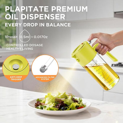 17oz/500ml Premium Olive Oil Sprayer for Cooking, 2 in 1 Glass Olive Oil Dispenser Bottle for Kitchen Gadgets, Spray Bottle with Portion Control for Salad, Frying, BBQ (Lime Yellow)