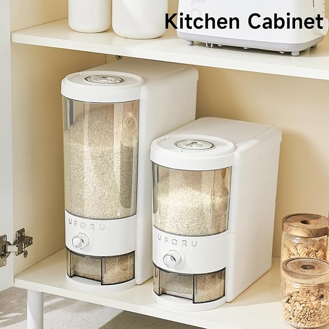 UFORU Rice Dispenser 10 lbs | Large Rice Storage Container for Kitchen&Pantry - Space-saving, Moisture & Pest-proof, BPA-Free - Dry Food Dispenser with One-Touch Dispenser & Measuring Cup for Families