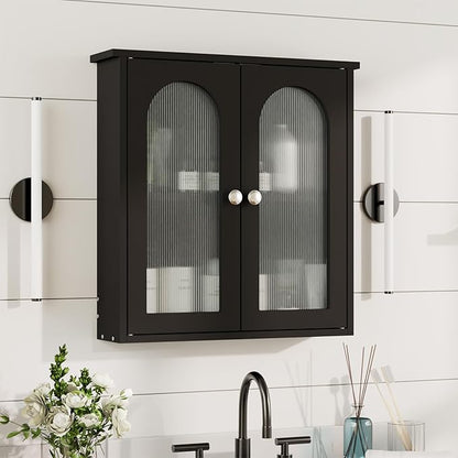 Black Bathroom Wall Cabinet,Bathroom Cabinet Wall Mounted with Arched,Medicine Cabinets Over Toilet,Surface Mount Medicine Cabinet for Laundry Room,Kitchen,Storage Cabinet 22x23