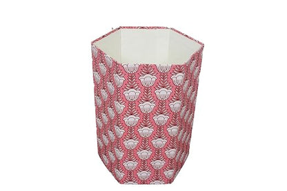 Generic 3.3 Gallon Cotton Hand Block Printed Paper Waste Basket |Small Decorative Trash Can for Housewarming Gifts in Living Room, Bedroom, Bathroom | Eco-Friendly, Plastic-Free (1, PINK LOTS)
