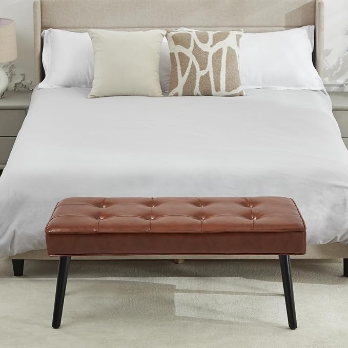 40'' Upholstered Bench, Entryway Ottoman with Wooden Legs for Living Room, End of Bed Bench, Brown(PU)