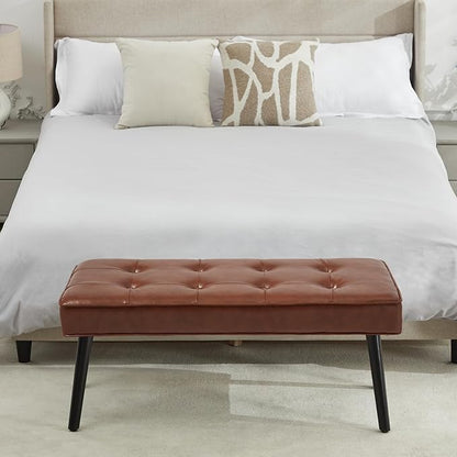 40'' Upholstered Bench, Entryway Ottoman with Wooden Legs for Living Room, End of Bed Bench, Brown(PU)