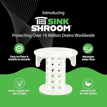 SinkShroom The Revolutionary Sink Drain Protector Hair Catcher/Strainer/Snare, White
