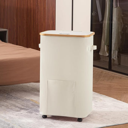 Vincona Laundry Basket with Wheels, Tall Dirty Clothes Hamper on Wheels, Rolling Laundry Hamper with lid for Dorm, Bedroom and Bathroom (Beige, 100L)