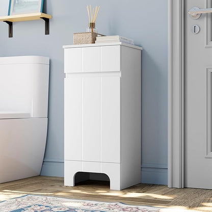 Small Bathroom Cabinet with Adjustable Shelves, Drawer, Anti-Tip Design, 14.96" L x 11.81" W x 32.09" H, Durable MDF for Bathroom, Kitchen, Laundry, Soft-Close Door