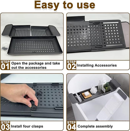 Expandable Drain Bath Shelf Caddy Tray, Multifunctional Plastic Bathtub Tray Bathroom Organizer Simple Stylish Bathtub Storage Rack for Candle Towel, Book, Wine, Phone, Shower
