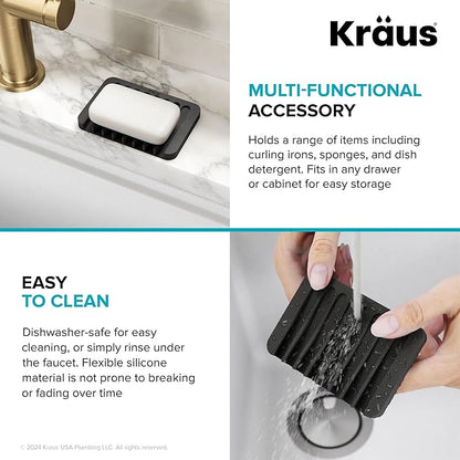 KRAUS Multipurpose Self-Draining Silicone Soap Dish/Sponge Holder for Bathroom or Kitchen Counter in Light Grey, KDM-05LG