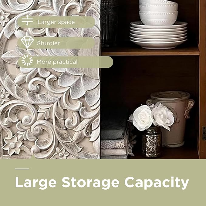 Sophia & William Accent Cabinet with Doors, Distressed Decorative Storage Cabinet with Wood Frame and Silver Embossed Pattern for Entryway Living Room