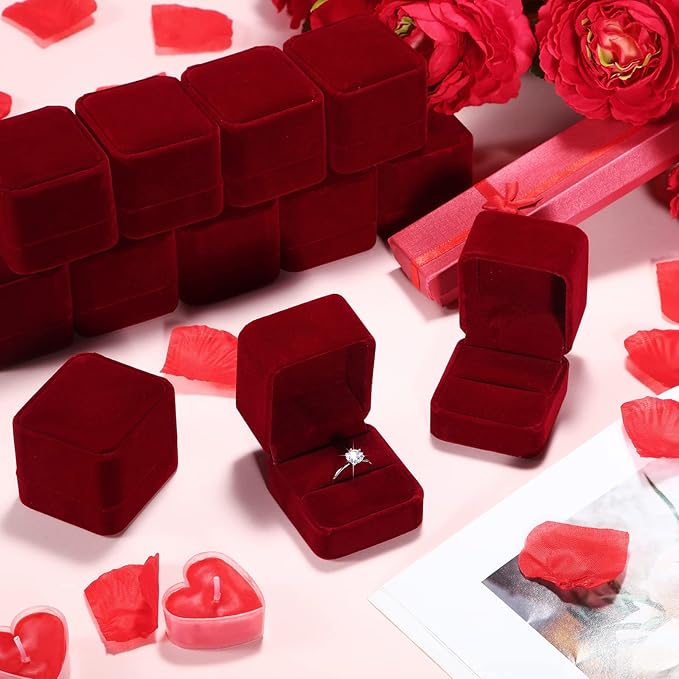 BBTO 36 Pieces Velvet Ring Box Bulk for Wedding Ceremony Engagement Ring Box Gift Wedding for Proposal Jewelry Display Case for Birthday Anniversary(Red)