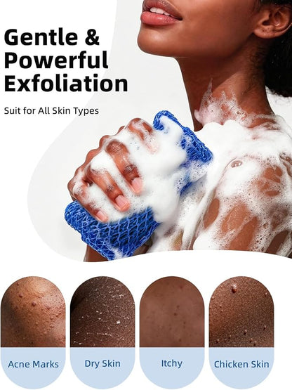Cleangor 2Pcs African Net Sponge Authentic with Knots - Exfoliating Body | Scrubber for All Skin Types, African Bath Sponge, Wash Cloth, Gentle Exfoliation Shower Rag for Women Daily Use