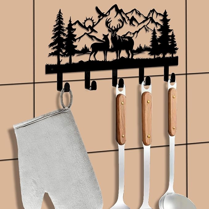 Deer Metal Key Holder for Wall, Key Holder Wall Mount, Key Rack, Key Hooks for Living Room, Hallway, Office