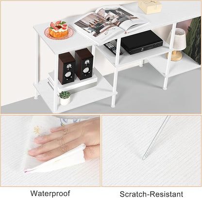 White TV Stand with Storage for 50 Inch TV Modern Entertainment Center with Open Storage Shelves 3 Tier Wood TV Console Table Media Cabinet for Living Room Bedroom Office
