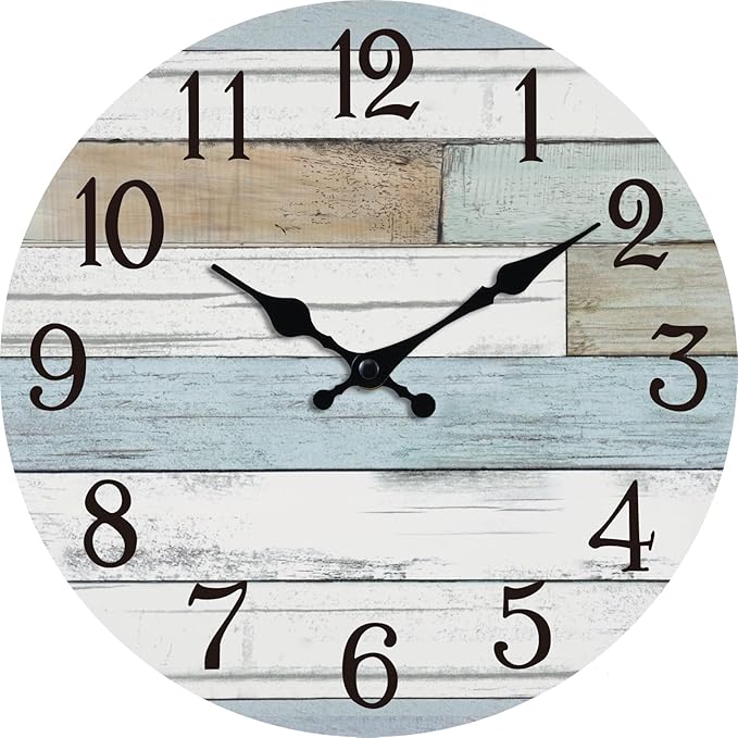 KECYET Wall Clock Battery Operated 14 Inch Large Silent Non Ticking Coastal Design Country Rustic Retro Decorative for Bathroom Kitchen Living Room Bedroom