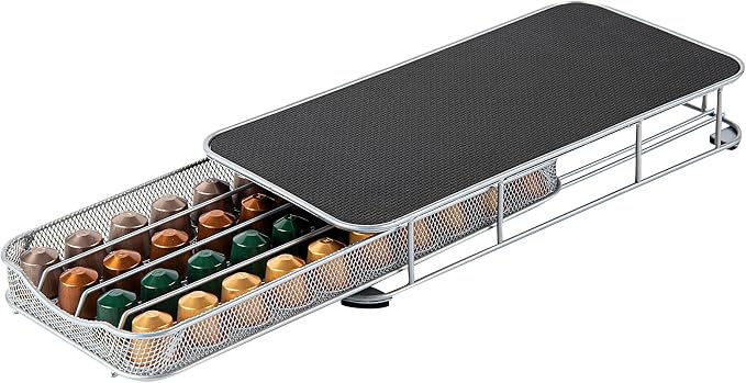 Restaurantware Restpresso 14.8 x 7.3 x 2.4 Inch Coffee Capsule Drawer 1 Heavy-Duty Pod Drawer - Holds 40 Nespresso Capsules Grip Top Iron Espresso Pod Organizer Mesh Tray Pods Not Included