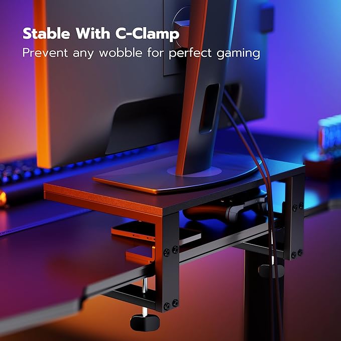 ARES WING Clamp-On Desk Extender & Monitor Shelf – 15" Space Booster, Freestanding or Clamp Mount, Holds 44 lbs, No Drill Desktop Organizer for Office/Gaming, Black