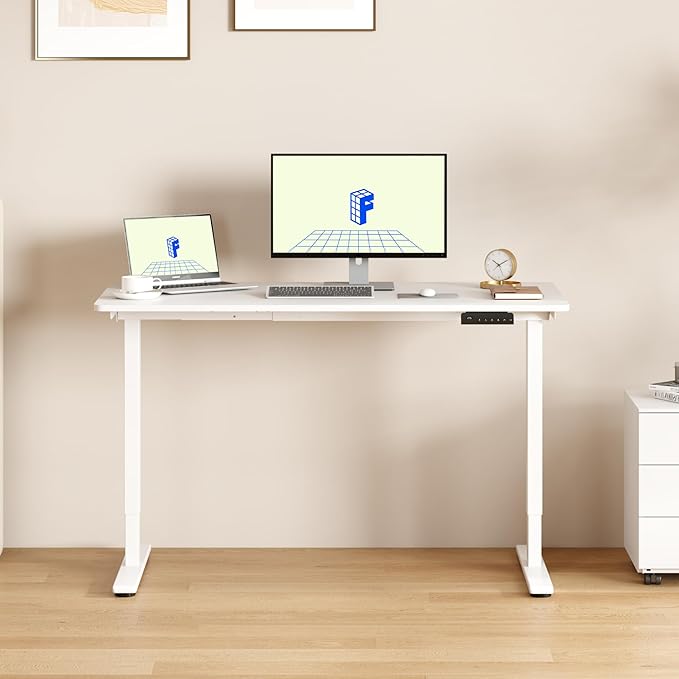 FLEXISPOT E3 Dual Motor Electric Standing Desk 48 x 30 Sit Stand Up Desk, Holds 220 lbs, Adjustable Height w/Memory Presets, One-Piece White Desktop & White Frame, Ships in 2 Boxes