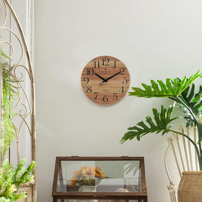 NIKKY HOME Rustic Farmhouse Wood Wall Clock - 12 Inch Battery Operated Silent Non Ticking Distressed Wooden Shiplap Clock for Kitchen, Living Room, Bedroom, Bathroom