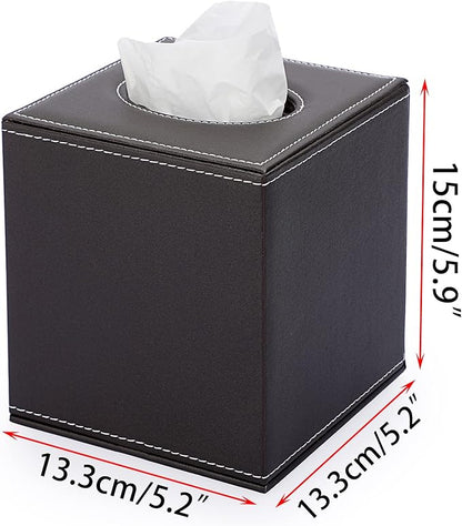 Sumnacon Square Leather Tissue Box Cover - Stylish Cube Tissue Box Holder with Magnetic Bottom, Decorative PU Tissue Box for Vanity Dresser Night Stand Table Countertop Home Office Car, Brown