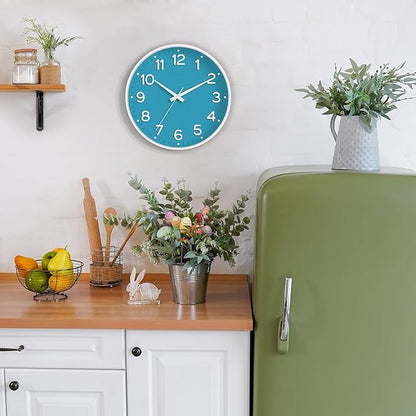 Roymnie Wall Clock, 10 Inch Silent Wall Clocks Battery Operated-Modern Non Ticking Analog Clock Decorative for Kitchen Bedroom Office Bathroom(Blue)