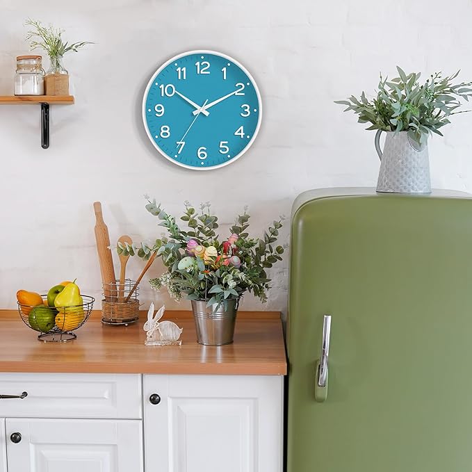Roymnie Wall Clock, Silent Wall Clocks Battery Operated 8 Inch-Modern Non Ticking Analog Clock Decorative for Kitchen Office Bathroom Bedroom(Blue)