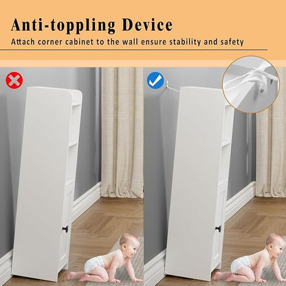 Lomojo Small Bathroom Storage Cabinet Corner, Floor Cabinet with Adjustable Shelves, Freestanding Narrow Bathroom Toilet Paper Organizers for Small Spaces, White