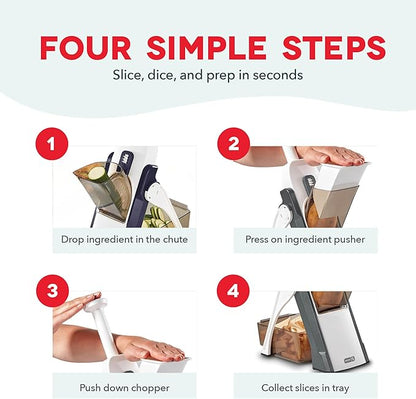Dash Safe Slice® Mandoline - Compact, Foldable Food Slicer - Slice, Dice, Julienne & More - Perfect for Quick Food Prep - Recipe Guide Included - Cool Grey