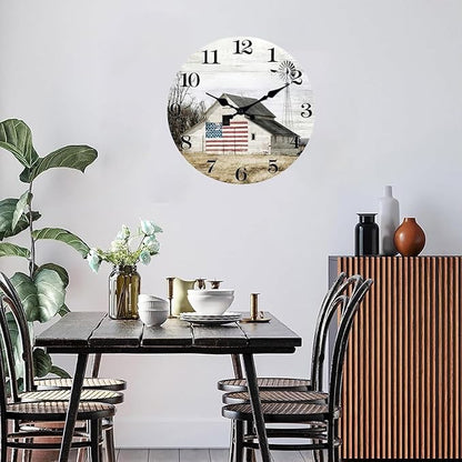 XFM Farmhouse Wall Clock 24 Inch Rustic Barn Wooden Clocks Silent Non-Ticking Battery Operated Country Large Wall Clock for Living Room Kitchen Bedroom Office