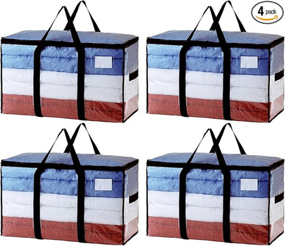TAILI Extra Large Moving Bags, 4 Pack Clear Heavy Duty Totes for Storage with Visible Window, Wrap Around Handles, Storage Bags for Space Saving, Alternative to Moving Boxes
