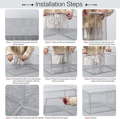 4 Packs Clear Plastic Handbag Storage Organizer for Closet, Large Acrylic Display Box forPurse and Handbag, Stackable Storage Boxes Bag Organizer with Magnetic Door for Purse Clutch Wallet Book