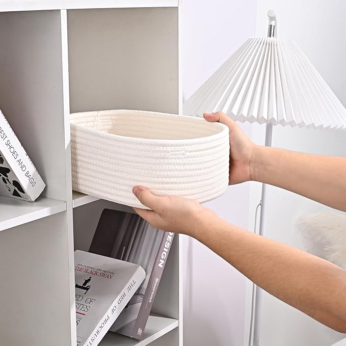 Storage Baskets for Organizing, Small Woven Basket Set of 4 - Cotton Rope Baskets for Shelves, Organizer Baskets are Ideal for Nursery, Bedroom, as Gift Basket Empty for Baby Shower, Festival