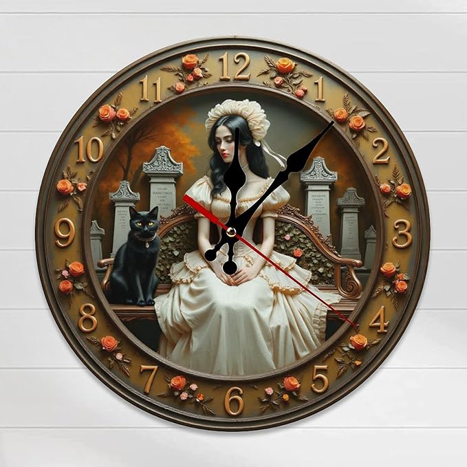 Wall Clock, Victorian Style Non Ticking Wall Clocks Battery Operated, Brown Wooden Wall Clocks for Living Room, Kitchen, Office Decorative 10 Inch