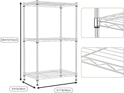 M MZG 3 Tiers Shelf Metal Storage Shelves Wire Rack Closet Organizers with Wheel for Garage Kitchen Bathroom Laundry Chrome 11.8" D x 17.7" W x 28.8" H