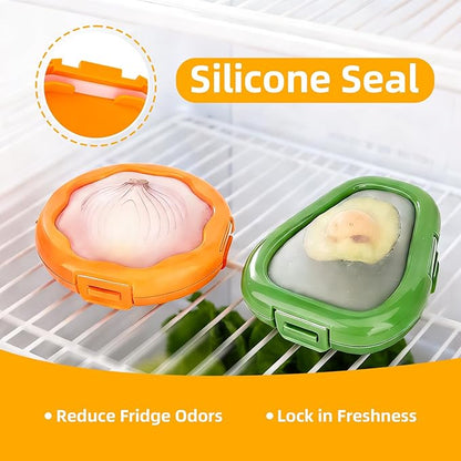 2pc Fruit Storage Containers for Fridge, Avocado Saver and Onion Storage Set, Reusable Silicone Food Storage Containers for Tomatoes, Lemons, and Potatoes (2)