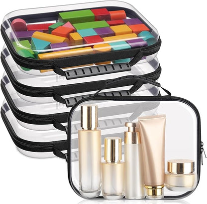 Sanwuta 4 Pcs Clear Hard Zipper Case with Handle Office Storage Cases Hard Plastic Pouches Transparent Bins for Crafts, Snacks, Cosmetics, Puzzles(9.8 x 7.9 x 2 Inches,Black)
